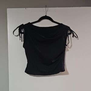 SHEIN Black Tie-Up Sleeve Blouse